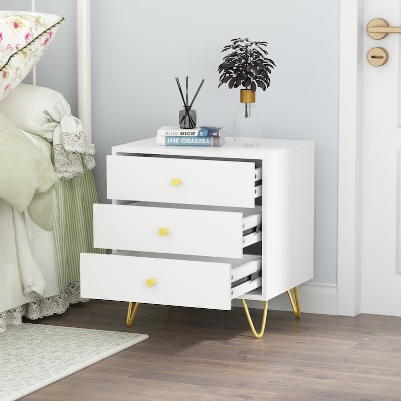 21.6'' Tall 3 - Drawer Nightstand White/Grey/Black(1 Piece)