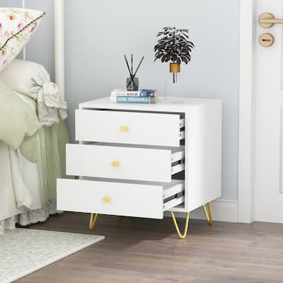 21.6'' Tall 3 - Drawer Nightstand White/Grey/Black(1 Piece)
