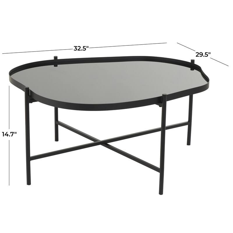 Metal Abstract Wavy Side End Accent Table with X-Shaped Base - Black - Roche River Decor