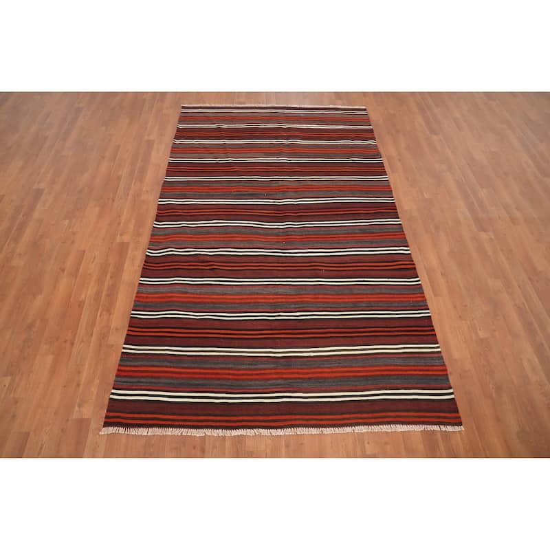 Hand Woven Oriental 100% Wool Carpet Southwestern Geometric Multi-Colored Kilim Area Rug - 8' 1'' X 4' 11''