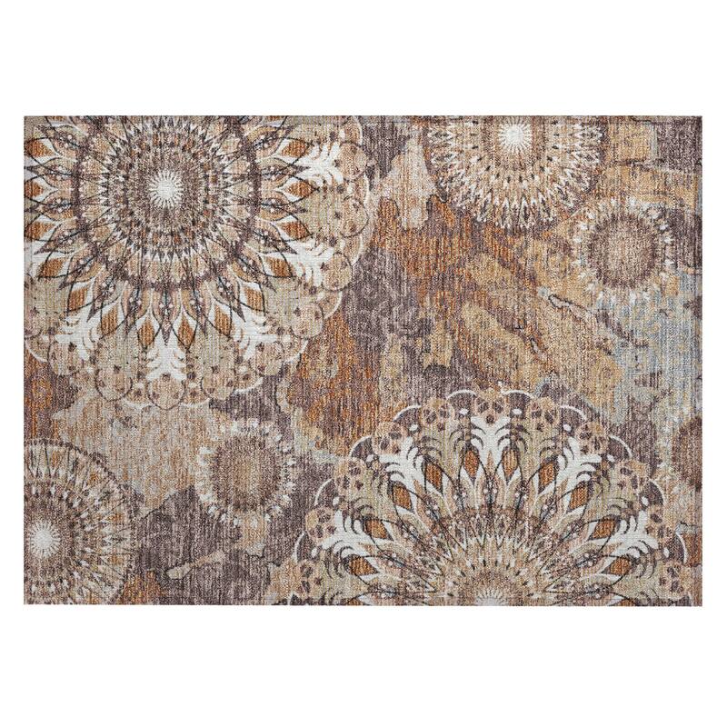 Machine Washable Indoor/ Outdoor Traditional Pinwheel Chantille Rug