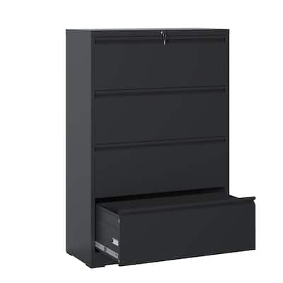 Lateral File Cabinet 4 Drawer, Black Filing Cabinet with Lock, Lockable File Cabinet, Locking Metal File Cabinet