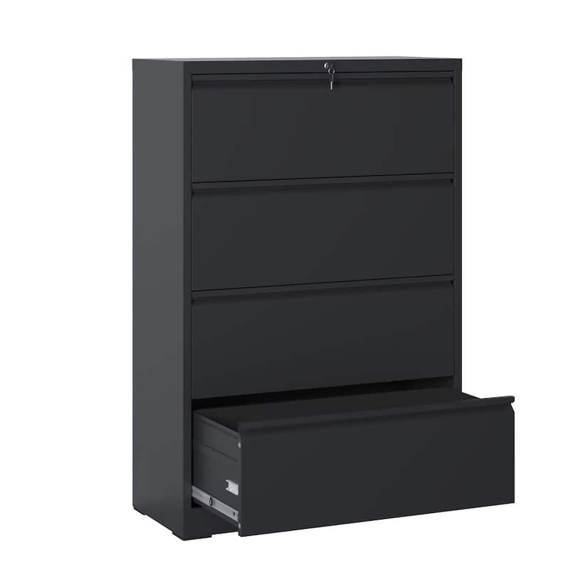 Locking 4-Drawer Lateral File Cabinet‌ – Heavy-Duty Metal Storage For Letter/Legal/A4/F4 Documents With Full-Extension Slides