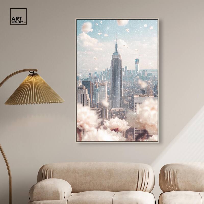 Peonies Over New York Canvas by Art Remedy