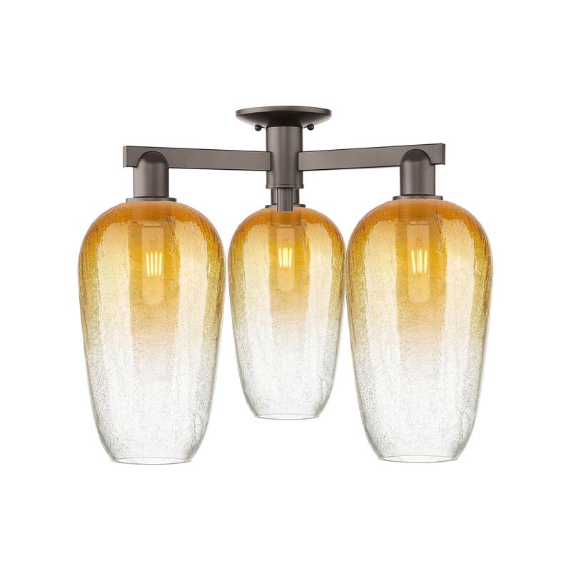 Innovations Lighting Downtown Urban - Brookhaven Flute - 3 Light 25" Semi-Flush Mount - Oil Rubbed Bronze/Amber