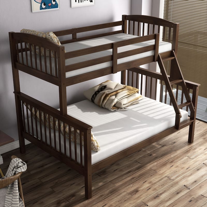 Furniture of America Hayes Twin over Full Solid Wood Detachable Bunk Bed with Ladder