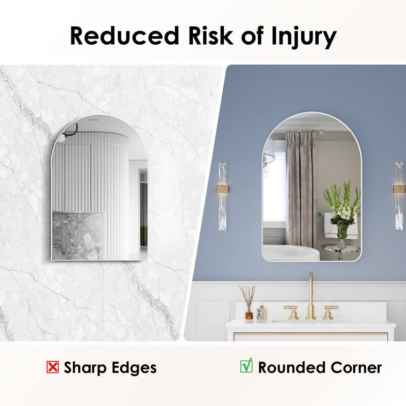 24 in./28 in. W x 36 in. H Bathroom Wall Mounted Arched Anodized Aluminum Framed Mirror