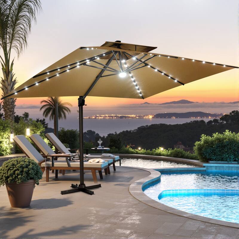 Pellebant 10 X 10 Ft Outdoor Square Patio Offset Umbrella, Base Not Included