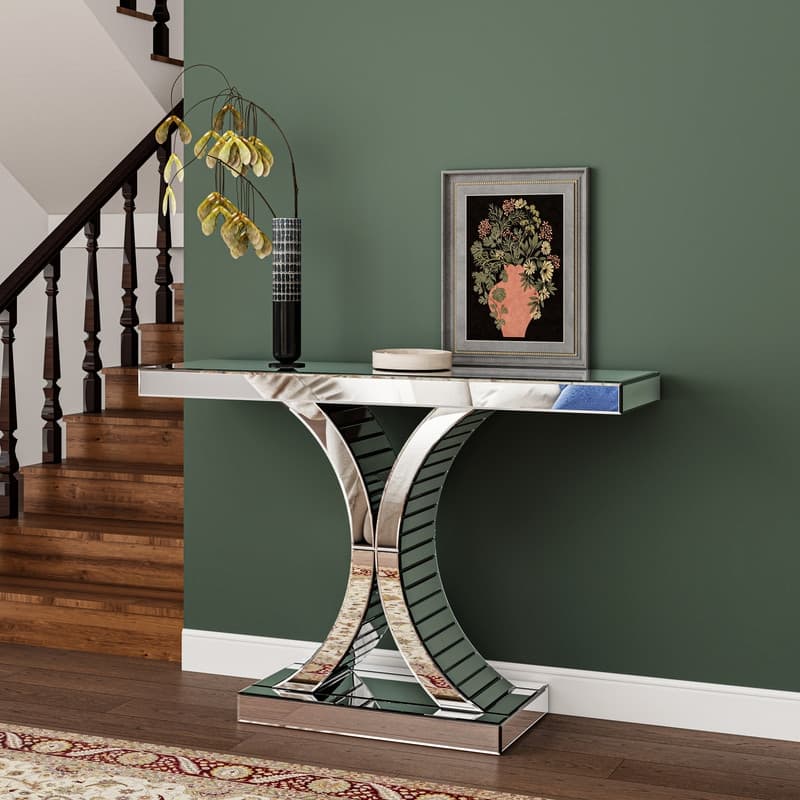 Mirrired Accent Table Console Table X-Cross Sofa Table