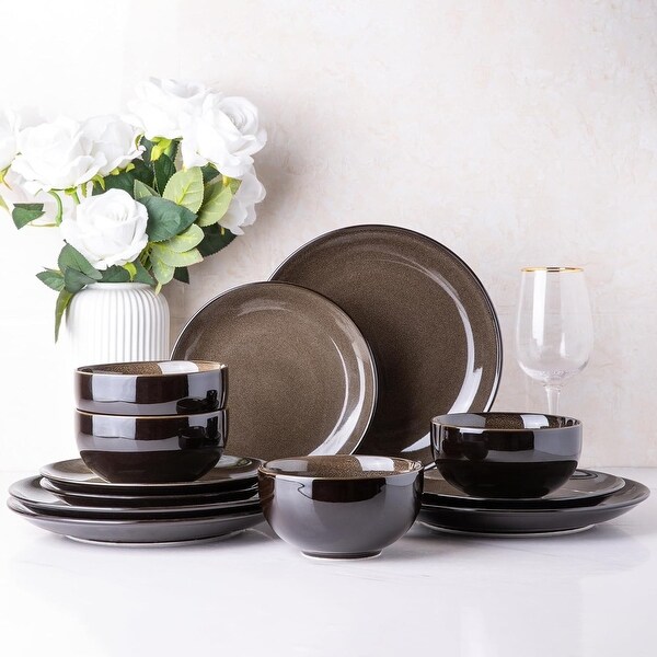 Ceramic Dinnerware Sets,Handcraft Wavy Rim Stoneware Plates and