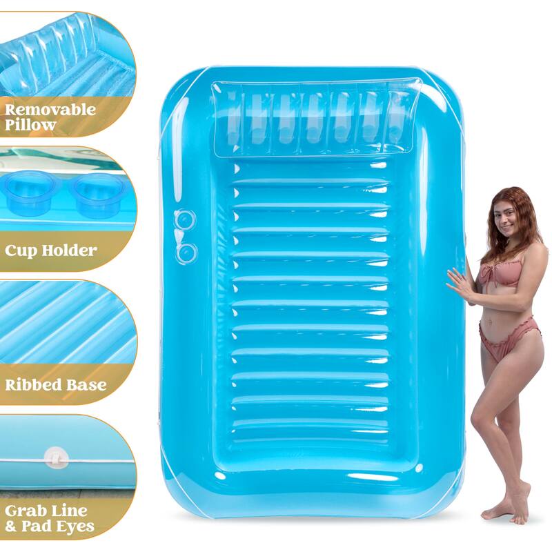 Inflatable Tanning Pool Lounge Float,85"x57"Extra Large Sun Tan Tub Adult Floats Raft for Sunbathing Suntan Blow up Lounger Bed