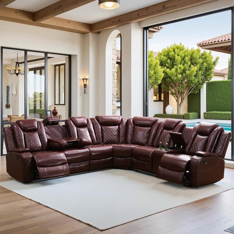 3-Piece Off-White Breathing Leather Living Room Recliner Sofa set