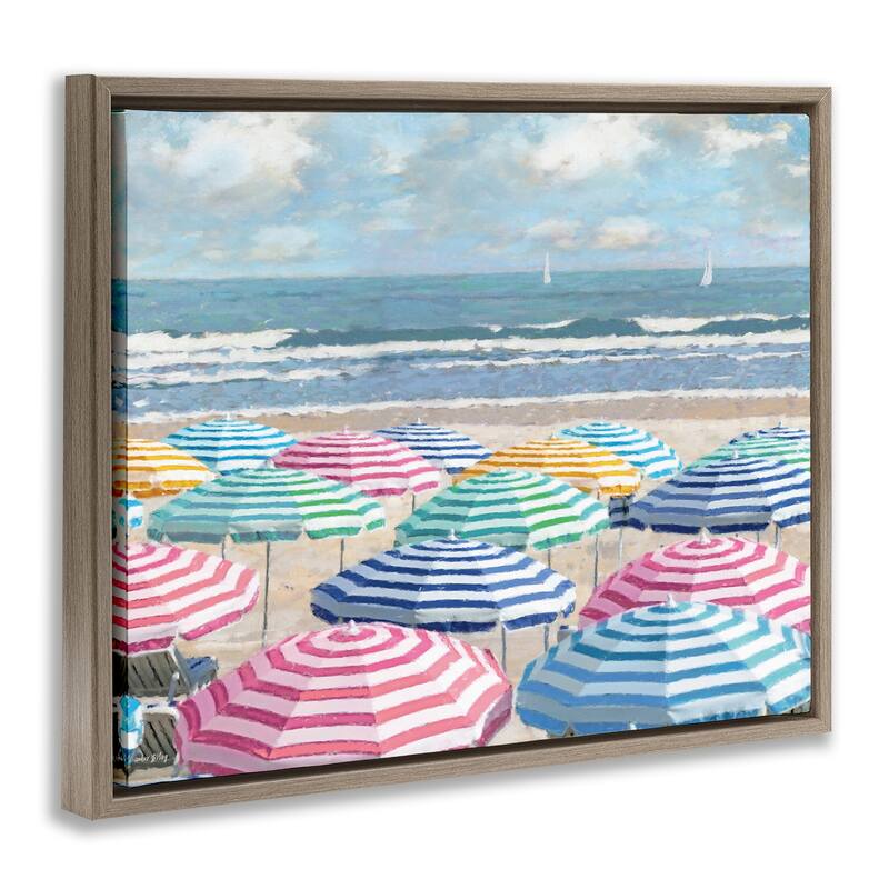 Stupell Shore with Bright Umbrellas Framed Floater Canvas Wall Art Design By Amber Sterling