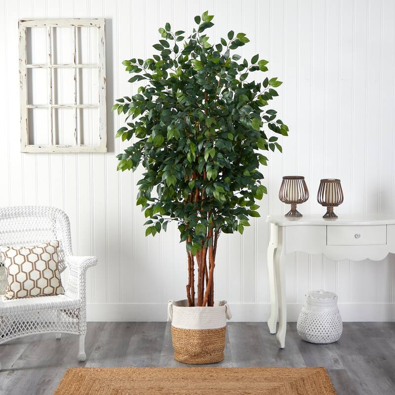 7Ft Artificial Tree with Planter - Renaissance Style Green Foliage, Bendable Branches, Home Decor - 51-60 Inches