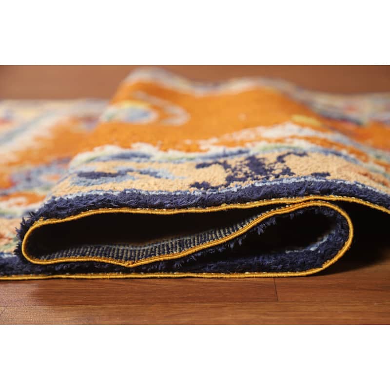 Hand Knotted Oriental Silk Carpet Traditional Medallion Oranges & Rust Art Deco Area Rug - 6' 2'' X 4' 0''