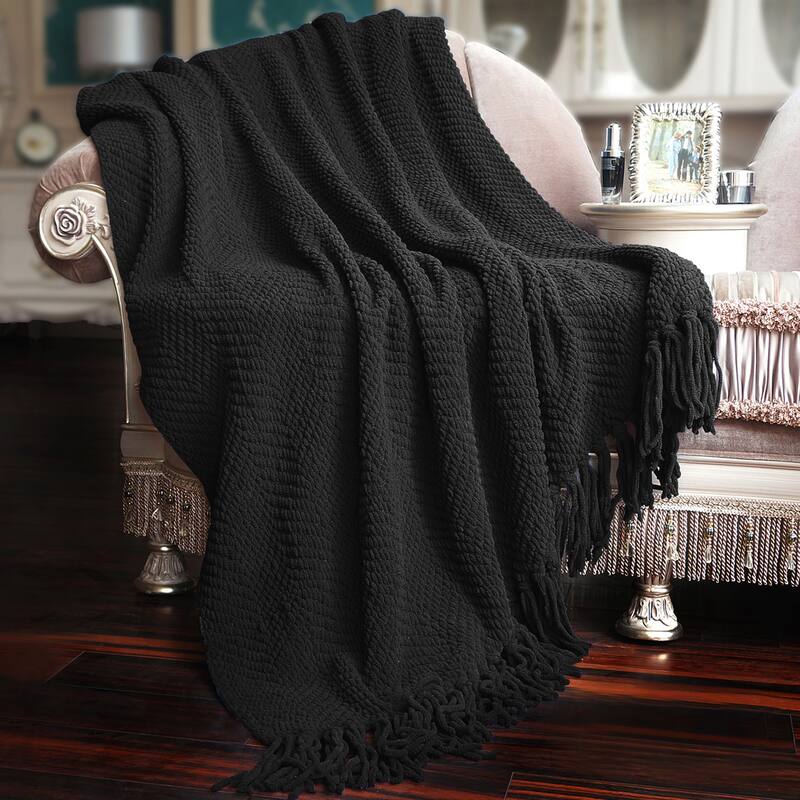 Knitted Tweed Couch Throw - Raven - 50" x 60"