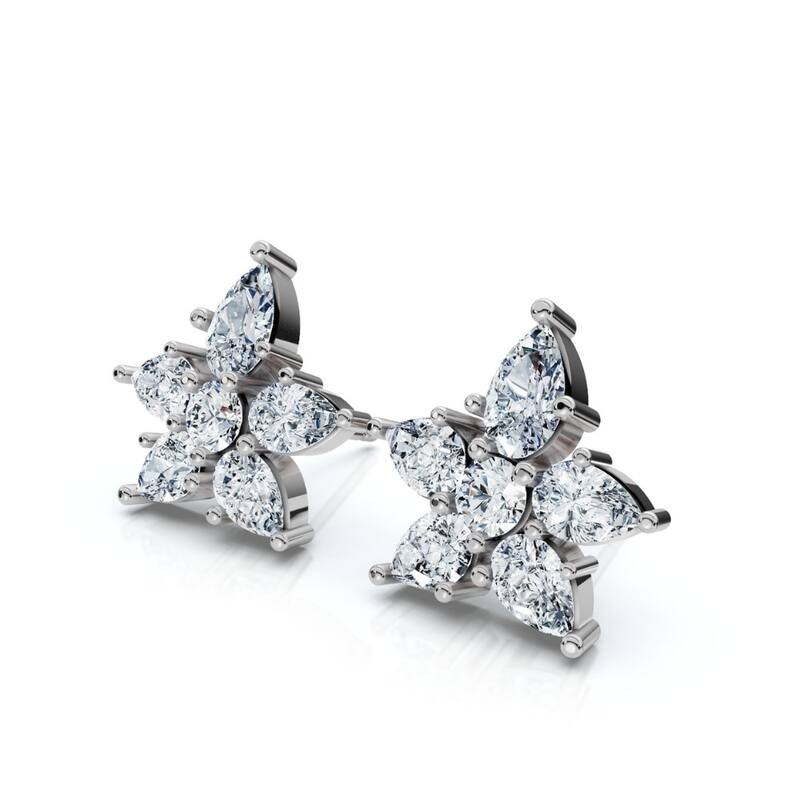 2Ct Pear Shape Cluster Diamond Earrings Gold Lab Grown Women's