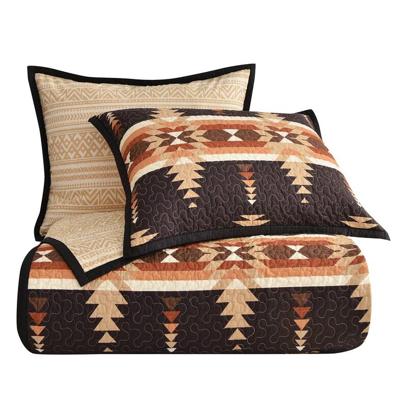 Paseo Road Yosemite Southwestern Aztec Bedding 3 Piece Reversible Quilt Set with Pillow Shams