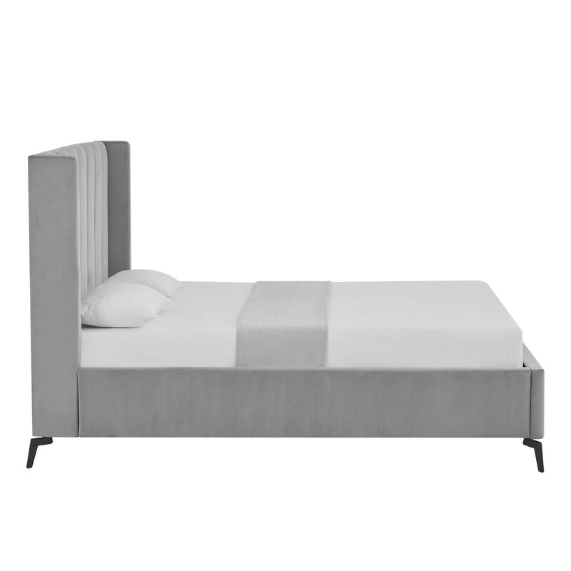 HomeRoots Green Velvet Upholstered Full Bed Frame