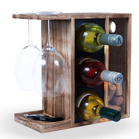 Rustic State Counter Top Wine Rack with Stemware Holder and Cork Storage