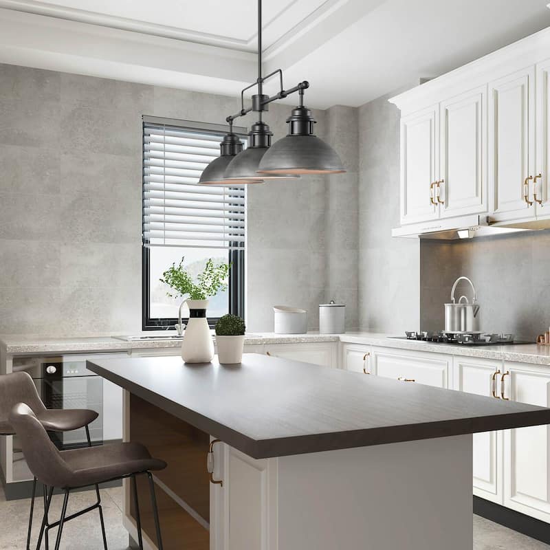 3-Light Farmhouse Retro Metal Linear Dome Pot Lid Pendant Light/Kitchen Island Lights