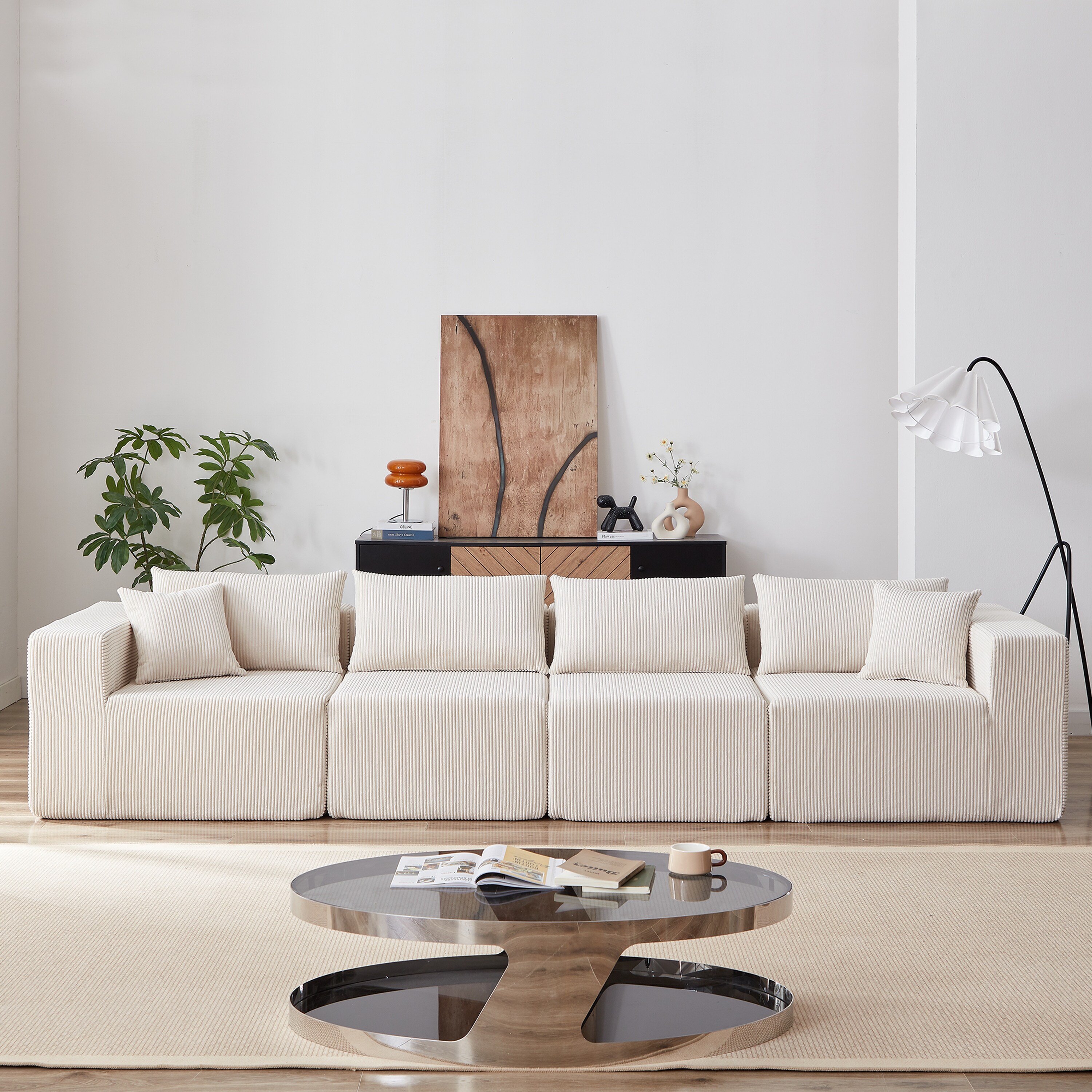 104-Inch Corduroy Modular L Shaped Sectional Sofa,Luxury Floor