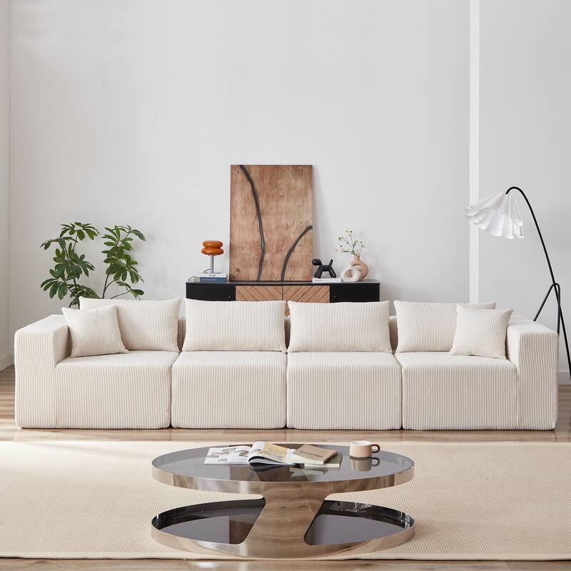 Floor Freely Combined Corduroy Modular Sleeper Sectional Sofa Set - Beige