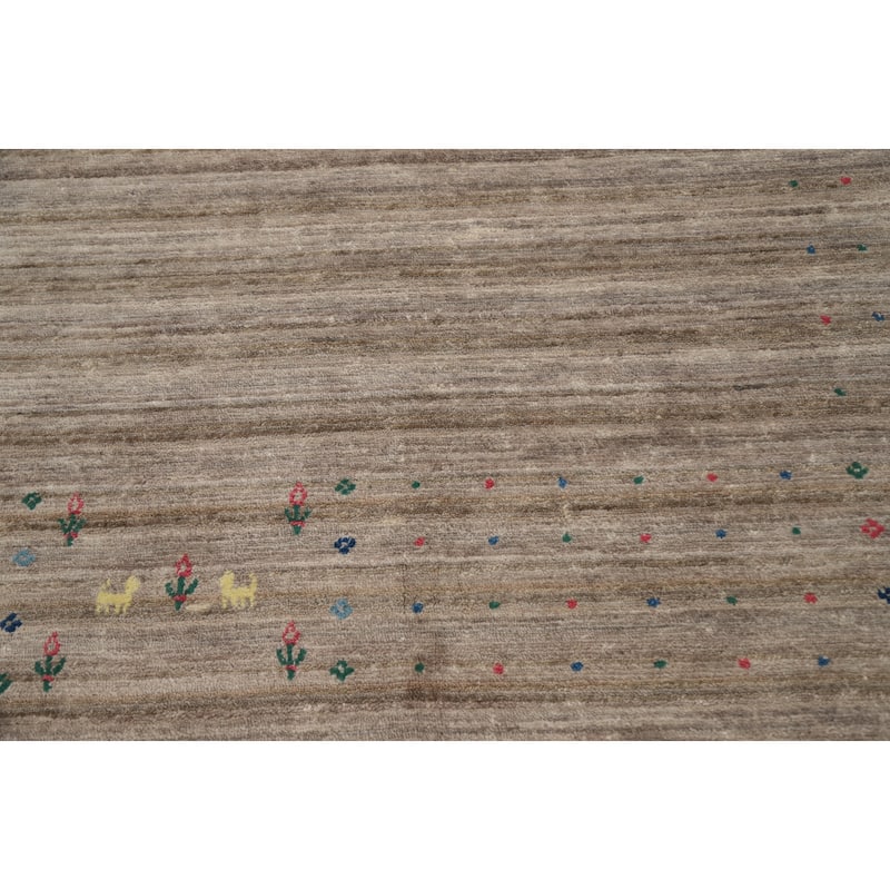 Hand Knotted Oriental Viscose Silk Carpet Tribal Animal Pictorial Beige & Ivories Gabbeh Area Rug - 12' 1'' X 9' 0''
