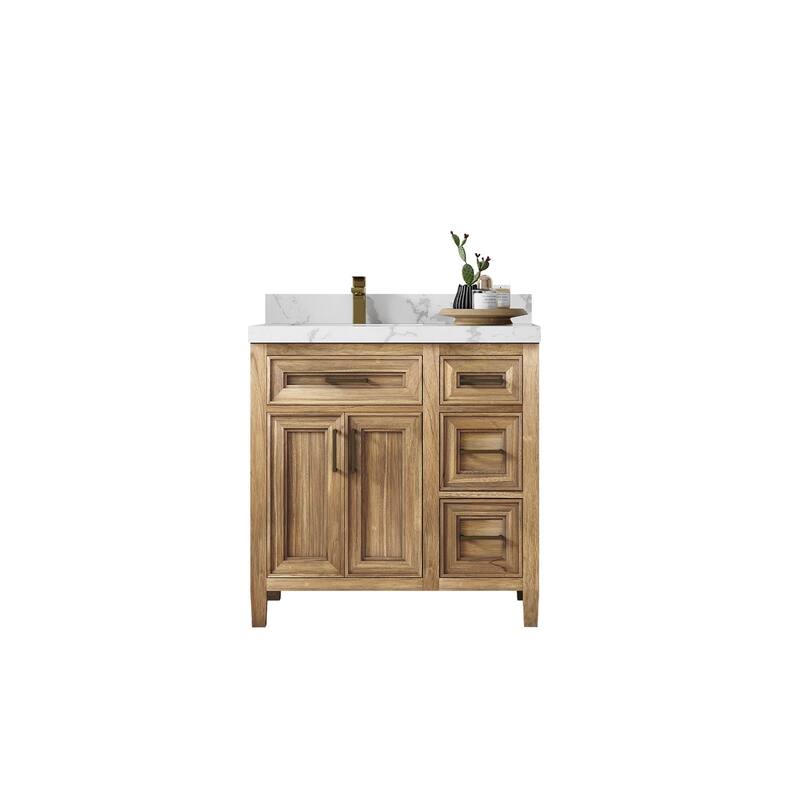 Willow Collections 36 in. W x 22 in. D Santa Monica Teak Left Offset Sink Bathroom Vanity with Countertop