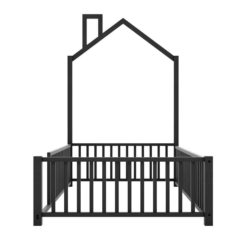 Twin Metal Platform Bed with Guardrails & Chimney Design