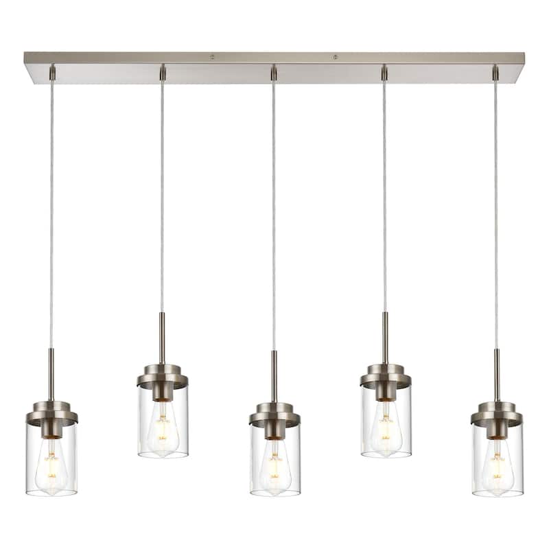 5 Lights Kitchen Island Lighting Linear Chandeliers, Industrial Pendant Light Fixtures Ceiling Hanging with Clear Glass Shade - Black