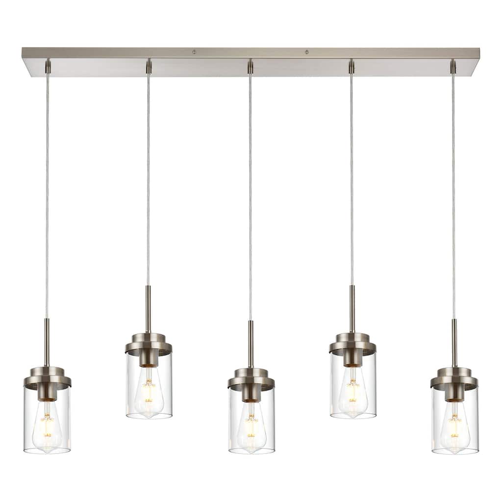 5 Lights Kitchen Island Lighting Linear Chandeliers, Industrial Pendant Light Fixtures Ceiling Hanging with Clear Glass Shade