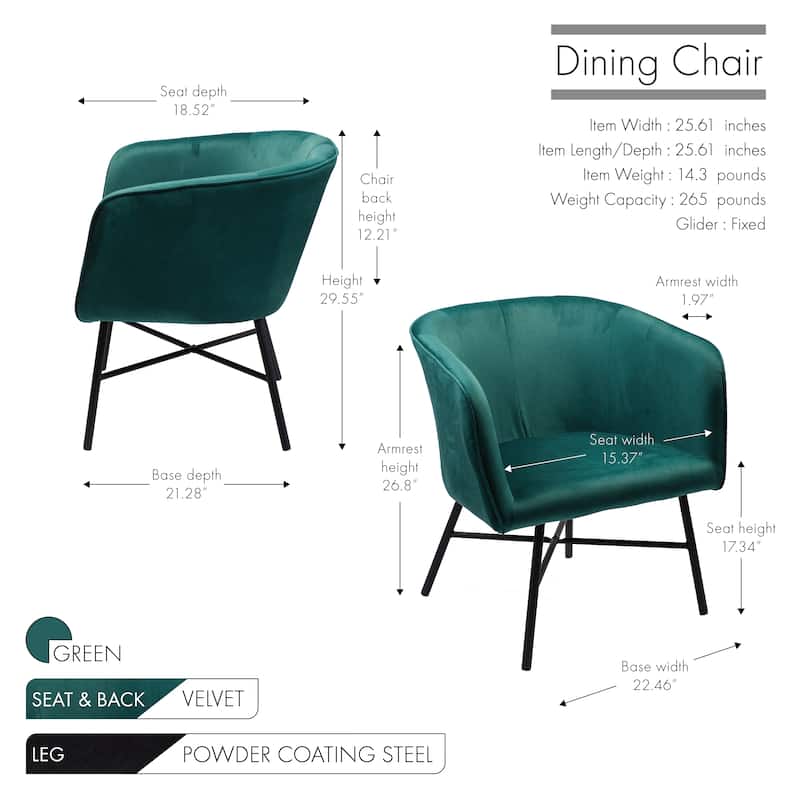 Porthos Home Belia Velvet Dining Chair, Rust-resistant Steel Legs - N/A