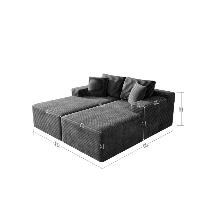 Roomfitters 70.8" Modular Sectional Sofa, 2-Piece Compressed Cloud Couch, No Assembly Required, Plush Corduroy, Grey