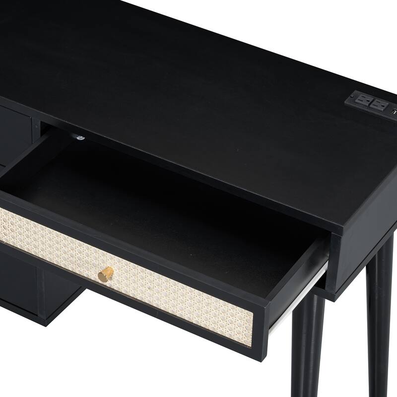 39" Makeup Vanity Set with Charging Plug USB Port and Stool, Black