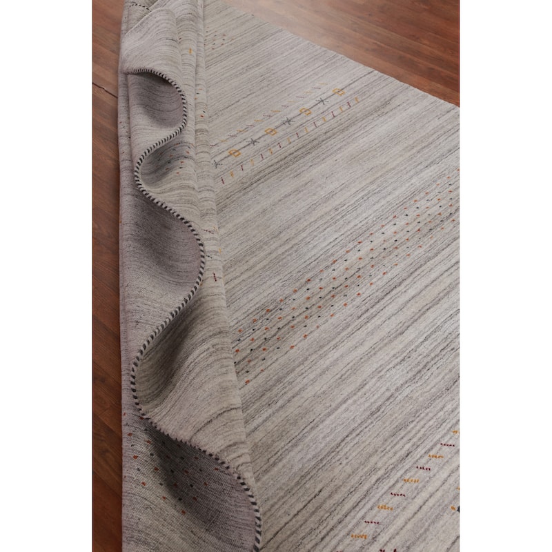 Hand Knotted Oriental 100% Wool Carpet Tribal Stripe Beige & Ivories Gabbeh Area Rug - 8' 10'' X 6' 1''
