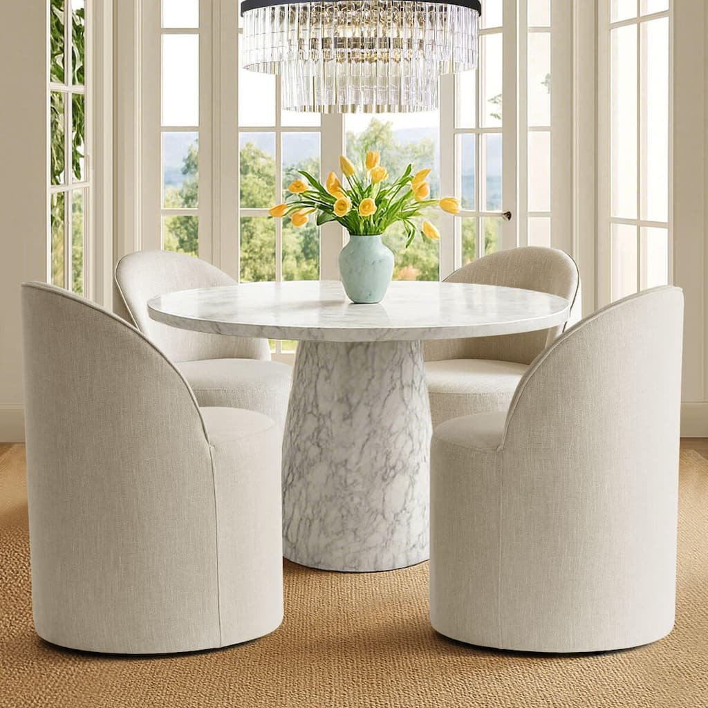 Linen Upholstered Dining Chair with Castors (Set of 4)