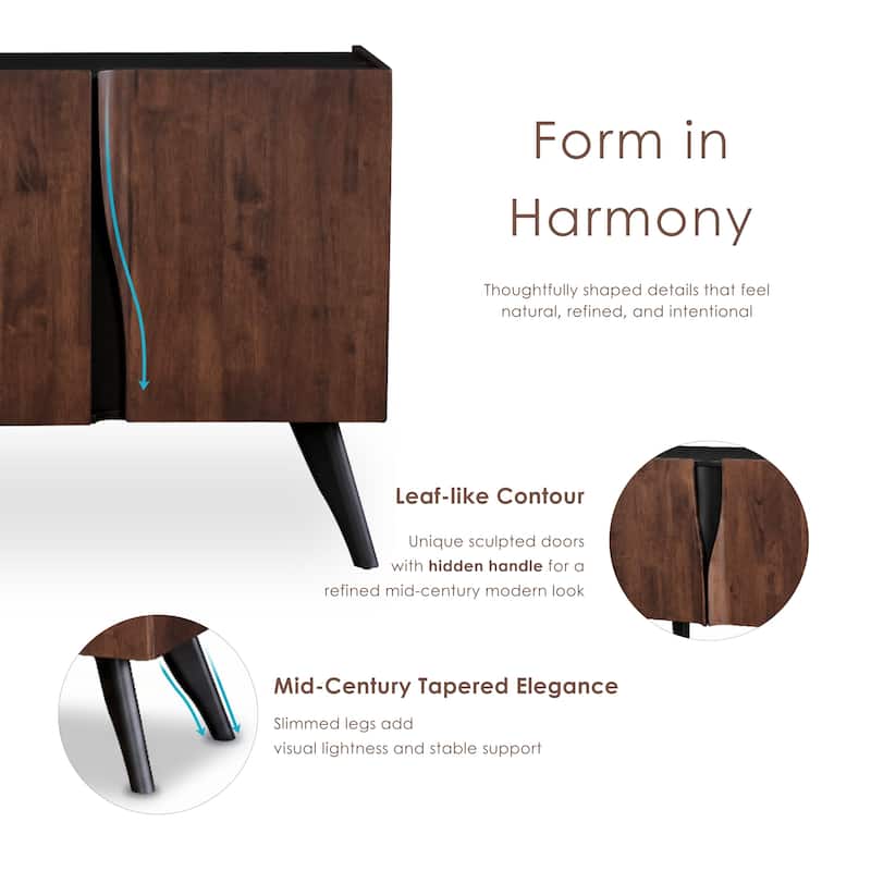 Furniture of America Abigail XI Mid-Century Modern Walnut Solid Wood 79-inch Dining Server with Shelves