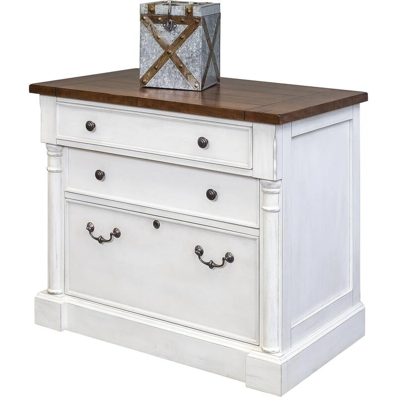 Rustic Wood Lateral File With Locking Legal/Letter File Drawer, Storage Cabinet, White