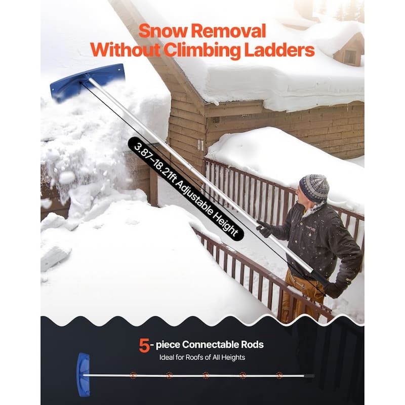 24-Inch Roof Snow Rake with Extendable Aluminum Handle for Efficient Snow Removal - 46.46”-218.50” x 23.62” x 6.10”