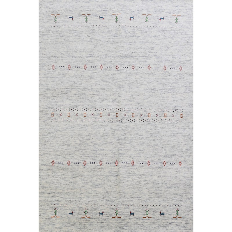 Hand Knotted Oriental 100% Wool Carpet Tribal Animal Pictorial Beige & Ivories Gabbeh Area Rug - 7' 11'' X 5' 2''
