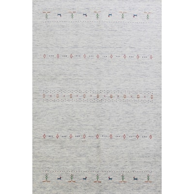 Hand Knotted Oriental 100% Wool Carpet Tribal Animal Pictorial Beige & Ivories Gabbeh Area Rug - 7' 11'' X 5' 2''