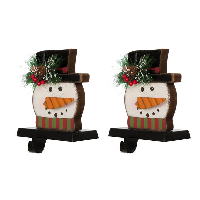 Glitzhome Christmas Wooden/Metal Stocking Holder - 2PK Snowman