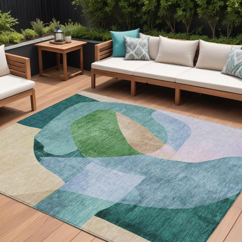 HomeRoots Abstract Transitional Rectangle Outdoor Rug - 8' X 10'