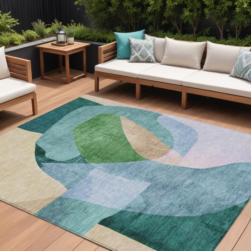 HomeRoots Abstract Transitional Rectangle Outdoor Rug