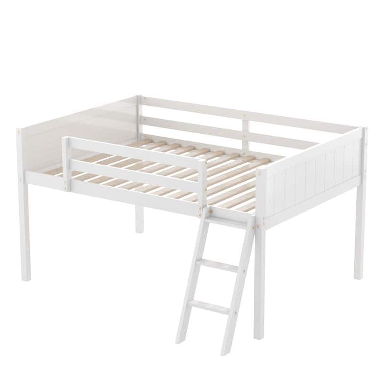 Full Size Wood Low Loft Bed with Ladder