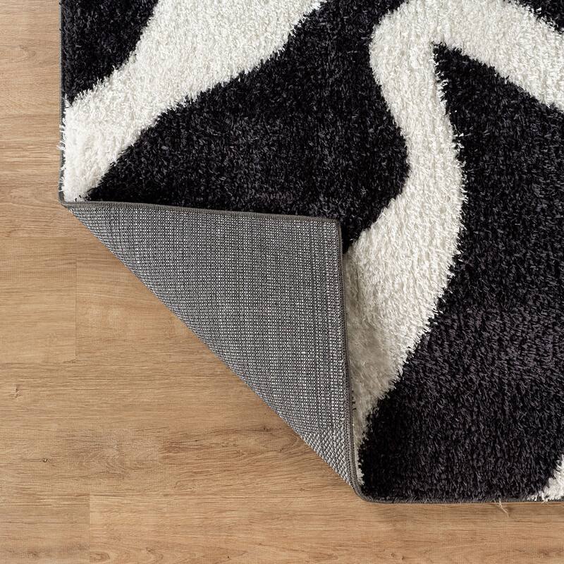 Striped Shag Rug - Durable for Living Room, Bedroom, or Entryway - Anthracite Dark Gray - Easy to Clean