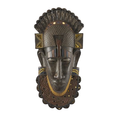 Polystone Mask African Tribal Home Wall Decor with Mirrored Gold Accents - Brown - Roche River Decor