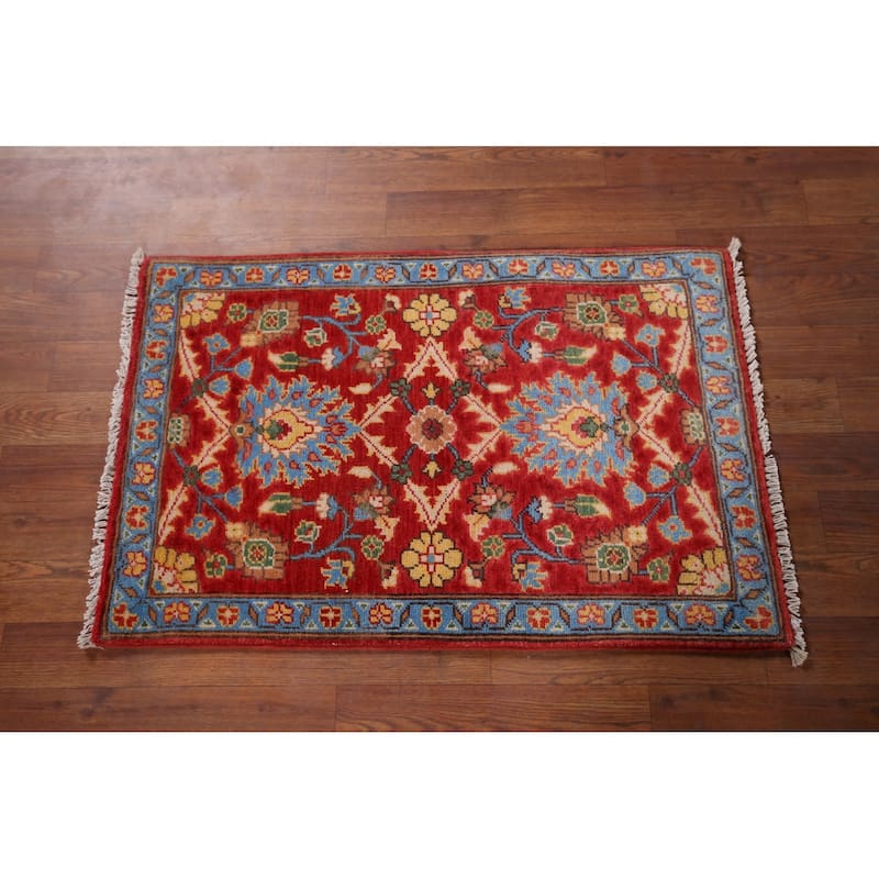 Red Kazak Foyer Rug Hand-Knotted Wool Carpet - 1'11" x 3'0"