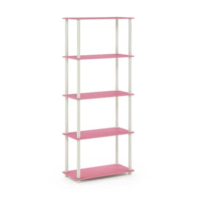5 Tiers Wood Household Shelving Unit in Pink/White (23.6 in. W x 57.4 in. H x 11.6 in. D) - 23.6